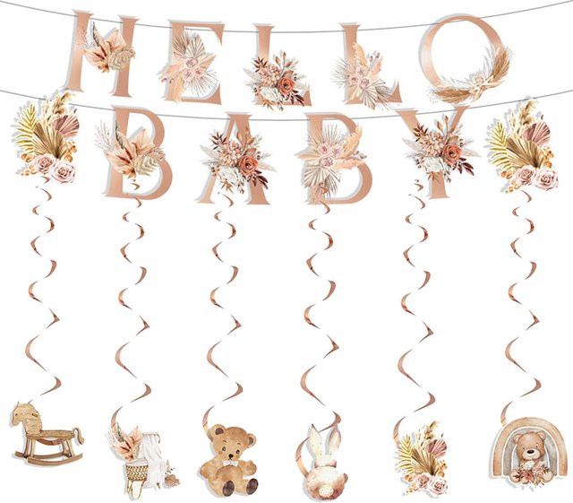 PartiesTour Wimpelgirlande Teddybär für Babyparty und Geburtstag als Hintergrunddekoration - Bild 1