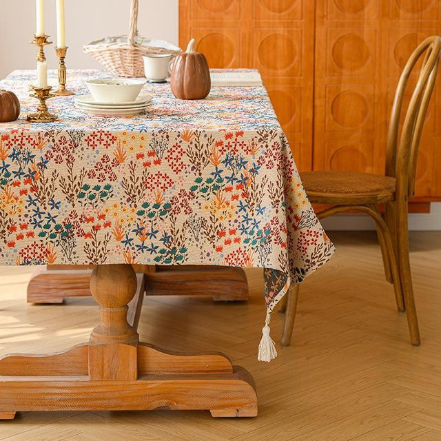 JMG Household Supplies Tischdecke aus Baumwoll-Leinen mit Blumenmuster und Quasten, rechteckig, braun, B x T: 60 x 60 cm - Bild 1