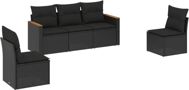 vidaXL 5-tlg Garten-Sofagarnitur aus Poly-Rattan in Schwarz mit Sitzkissen und Stauraum - Bild 1