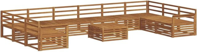 vidaXL Sofagarnitur aus Massivholz Akazie in Natur Braun, 11-teiliges Lounge-Set im U-Shape mit Latten-Design - Bild 1