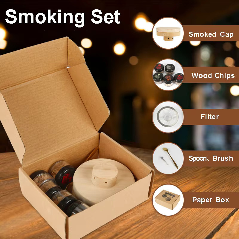 Smoking Master Cocktail-Räucher-Set mit 4 natürlichen Geschmacksrichtungen und Holzspäne-Ei in Braun für Bourbon Whiskey und Old Fashioned Getränke - Bild 4