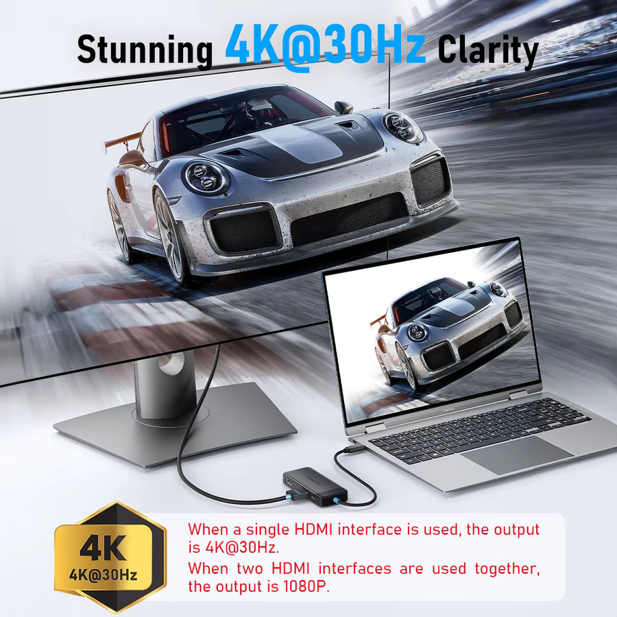 Lemorele TC122 USB-C-Hub Dual HDMI 4K Dockingstation mit USB 3.0 und PD 100W Typ-C-Anschluss für Macbook, iPad und Steam Deck - Bild 6