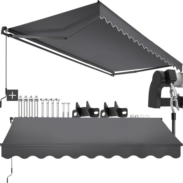 tectake Gelenkarmmarkise Ornella Dunkelgrau aus Polyester und Aluminium/Stahl B/T/H: 300 x 250 x 41 cm - Bild 1