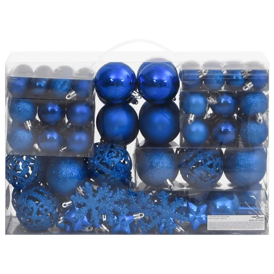 vidaXL Weihnachtskugel-Set Blau aus Polystyrol mit Sternen und Schneeflocken, 111-teilig - Bild 2