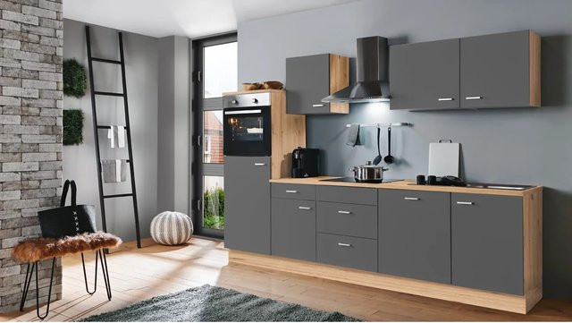 Menke Küchenzeile Artisan Classic in Graphit Matt und Artisan Eiche Nachbildung, Breite: 280 cm - Bild 1