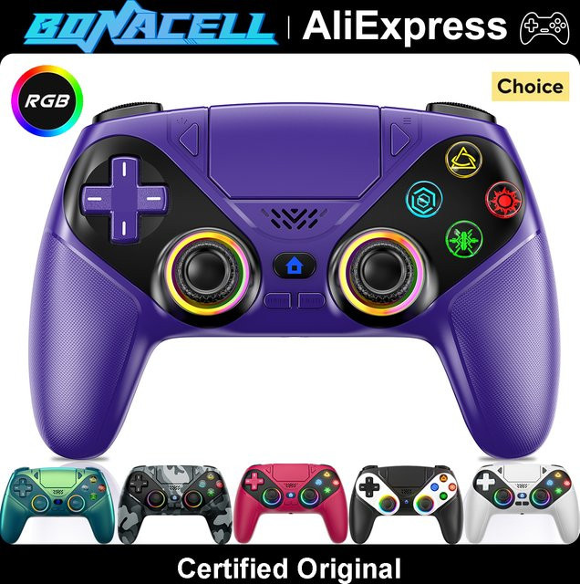 Bonacell Kabelloser Controller für PlayStation 5, PS5 Pro und Slim sowie PC mit RGB-Beleuchtung, Turbo-Funktion und programmierbaren Tasten in Multicolor (Blau/Lila) - Bild 1