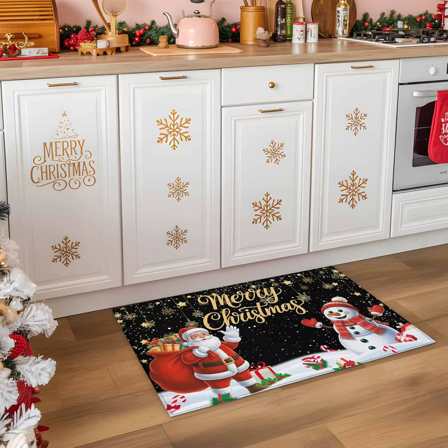 VIKAMA Weihnachtliche Fußmatte mit Weihnachtsmann und Schneemann, rutschfest, Mehrfarbig, B/T: 60 x 40 cm - Bild 4