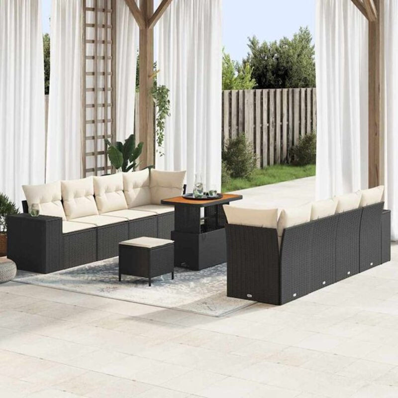vidaXL Garten-Sofa-Set aus Poly-Rattan in Schwarz, 11-teiliges modernes Lounge-Set - Bild 1