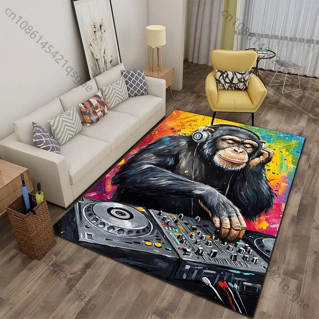 CSQ Nine Teppich mit Gorilla-Motiv im Graffiti-Stil, grau und mehrfarbig, rutschfest und waschbar, B/T: 40 x 60 cm - Bild 1