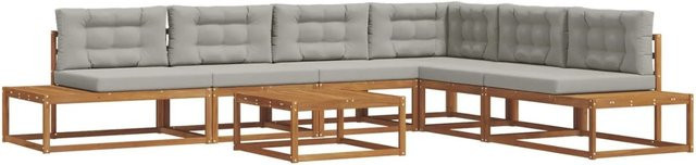 vidaXL Outdoor-Sofagarnitur 7-teilig aus Akazienholz in Natur und Hellgrau mit L-Form und UV-beständigen Polstern - Bild 1