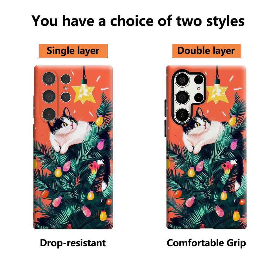 Handyhülle mit skurrilem Weihnachts-Katzenbaum-Design für Samsung Galaxy S25 Ultra, S24 und S23 Ultra Plus, glänzende doppellagige Rückseite, Multicolor - Bild 2