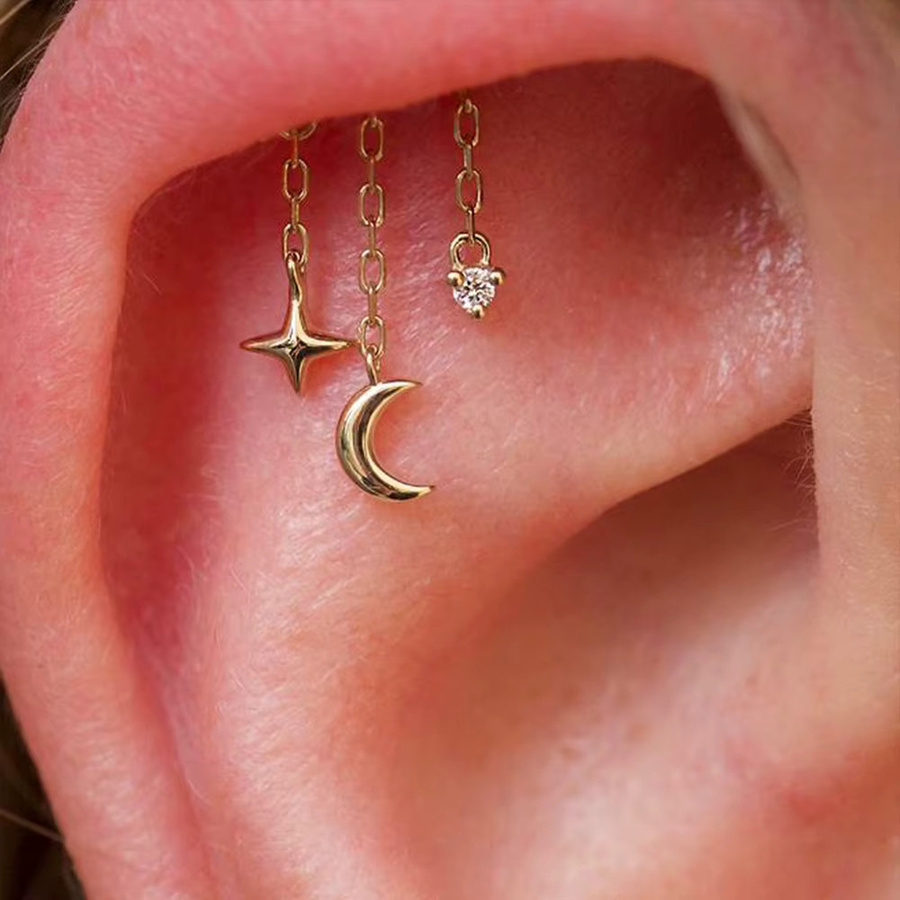 Aide Helix-Kettenohrring, 925 Silber, 18 Karat vergoldet, Sternhänger, Unisex - Bild 4