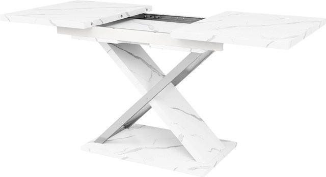 Merax Ausziehbarer Esstisch in Weiß mit Kreuzgestell und MDF-Platte, B/T/H: 118-157 x 75 x 75 cm - Bild 1