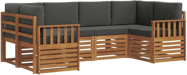vidaXL Sofagarnitur aus Massivholz Akazie in Natur und Anthrazit, 20-teiliges L-Shape Set mit Sitz- und Rückenkissen - Bild 1