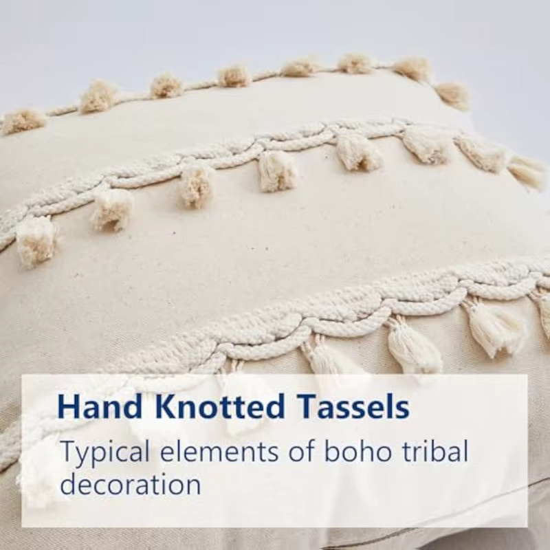 Inyahome Boho Kissenbezüge aus Leinen in Beige mit Quasten im nordischen Stil - Bild 2