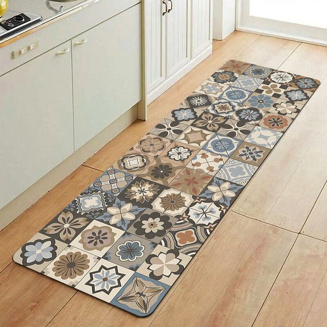 VIKAMA Anti-Ermüdungs-Flanellteppich in Boho-Mosaic-Design, rutschfest und ölbeständig, Mehrfarbig, B/T: 60 x 40 cm - Bild 1