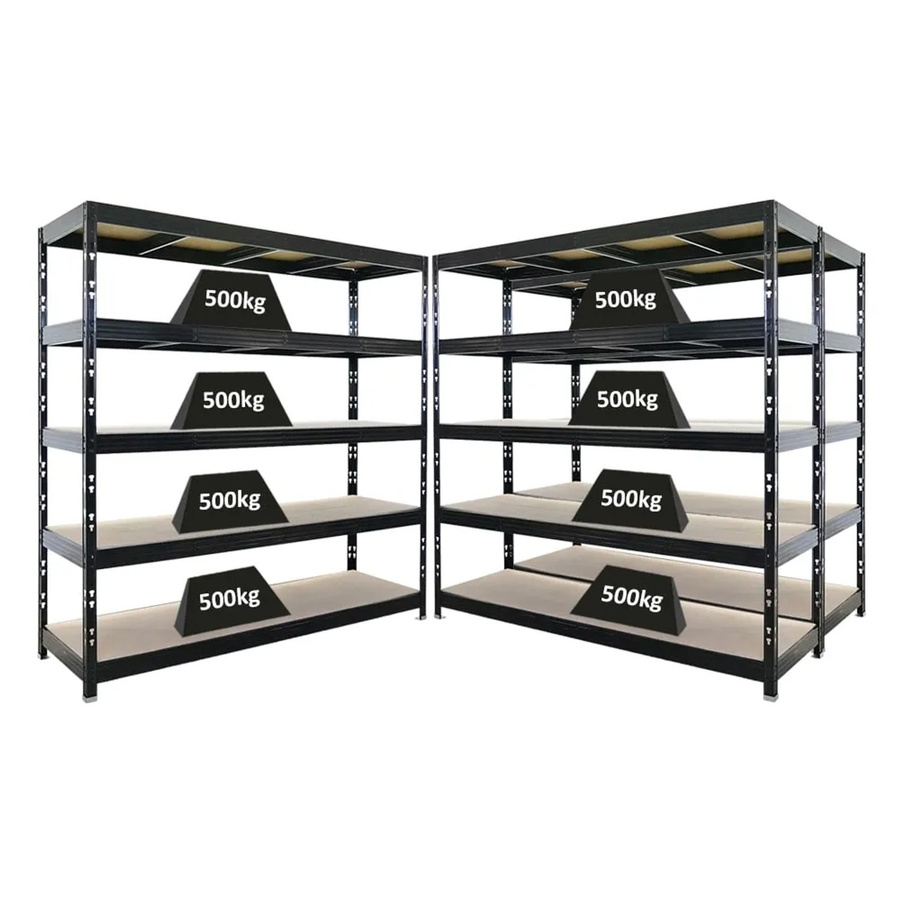PROREGAL Rhino Schwerlastregal Set aus 3 Stück, Schwarz, B/T/H: 200 x 60 x 200 cm, 5 Ebenen mit Spanplatten, Fachlast 500 kg - Bild 2