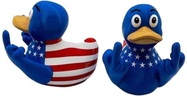 Yiran Furniture Gummiente mit US-Flaggenmuster in Gelb als Dekoration für das Armaturenbrett deines Autos oder LKWs - Bild 1