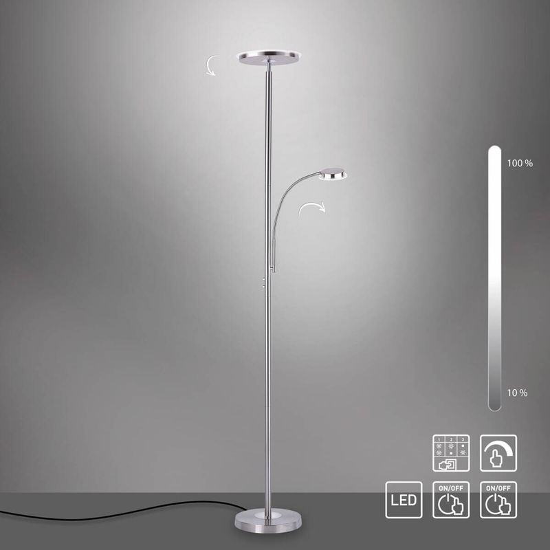 Just Light LED-Stehleuchte Hans in Silber, dimmbar mit Lesearm, Höhe: 193 cm - Bild 2