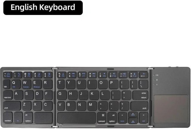 Kebidumei Kabellose Klapptastatur mit Touchpad, Tragbare Bluetooth-Tastatur für Windows, Android und iOS, Schwarz - Bild 1