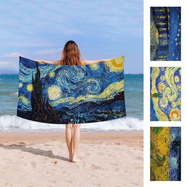 Potdemiel Strandhandtuch Starry Night Van Gogh Art, weiches und saugfähiges Baumwollhandtuch für Kinder in Multicolour - Bild 1