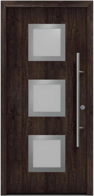 EcoStar Haustür Isopro Secur IPS 810S Eiche Dunkel mit Glaseinsatz, B/H: 110 x 210 cm, DIN Rechts - Bild 1