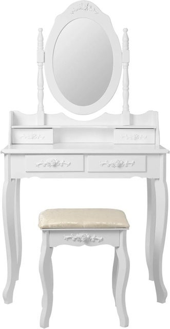 ML-Design Schminktisch in Weiß mit Spiegel und Hocker, B/T/H: 140 x 75 x 40 cm - Bild 2