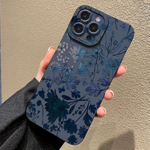 Handyhülle mit blau-violettem Blumenmuster für Xiaomi 15T Pro 5G, Mi 11 Lite, 14, 14T, 13T, 12T, Poco X7, X6, X5, F6, F7, F5 in Grau - Bild 1