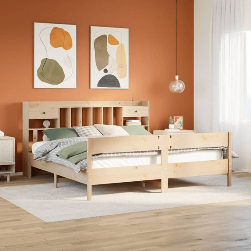 Massivholzbett aus Kiefer mit Regal von Vidaxl in Braun, B/T/H: 180 x 200 x 110 cm - Bild 1