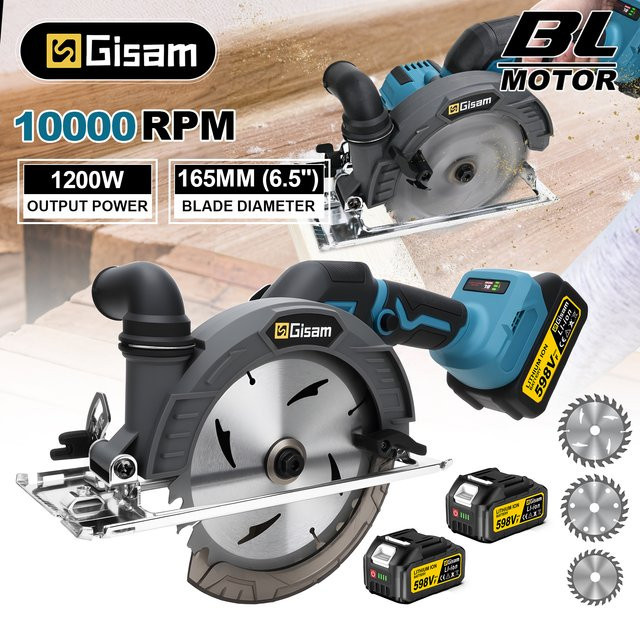 Gisam Bürstenlose Kreissäge 165 mm als kabelloses Multifunktions-Schneidwerkzeug für Makita 18V LXT Akku - Bild 1