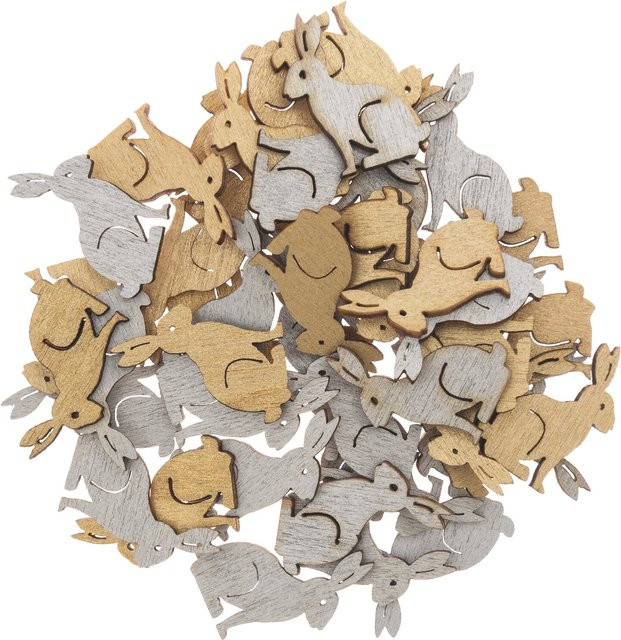 Rico Design Holzstreu Hasen in Silber-Gold, 48 Stück - Bild 1