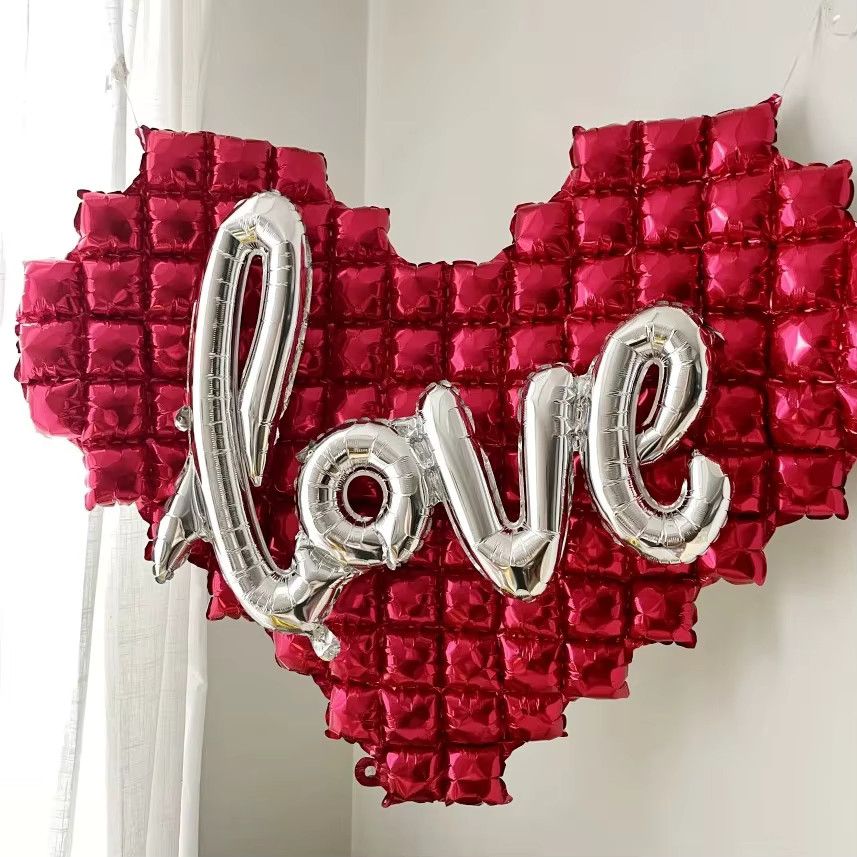 LQVYI Herzförmige Aluminiumfolien-Ballons in Rot mit kariertem Muster für Hochzeit und Valentinstag - Bild 1