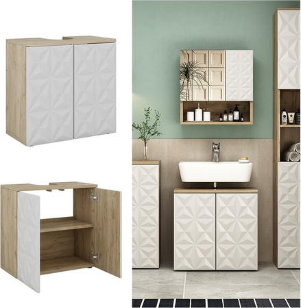 Vicco Waschtischunterschrank Edge Weiß Eiche mit 2 Türen B/T: 60 x 57 cm