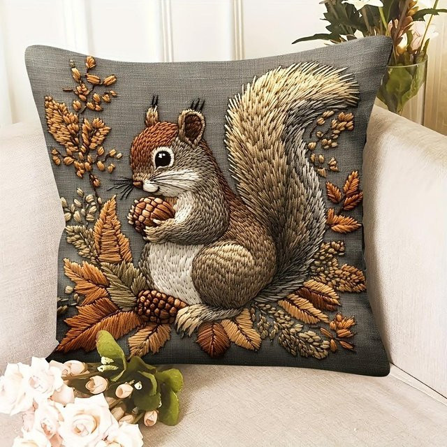 JMG Clothing Eichhörnchen Kissenbezug mit Naturmotiv in Braun, B/H: 50 x 50 cm - Bild 1