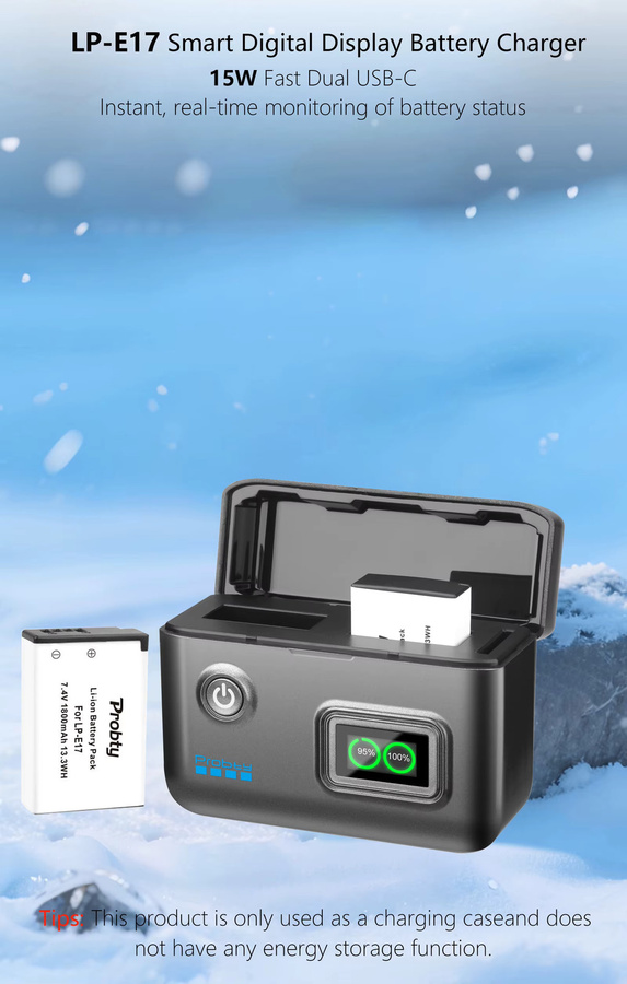 Probty LP-E17 Akku-Ladegerät mit intelligenter Digitalanzeige für Canon EOS R50 R8 R10 R100 RP T6i T7i T8i T6s SL2 SL3 M3 M5 M6 77D - Bild 2