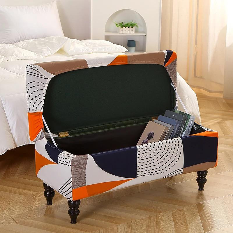 Dehnbarer Ottomanenbezug von Yiran Furniture für rechteckige Bankhocker und Fußstützen aus Polyester-Elastan-Mischung - Bild 1