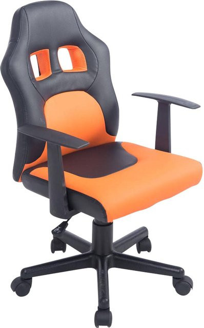 TPFLiving Kinder Bürostuhl Funny aus Kunstleder in Schwarz/Orange mit Armlehnen und Rollen - Bild 1