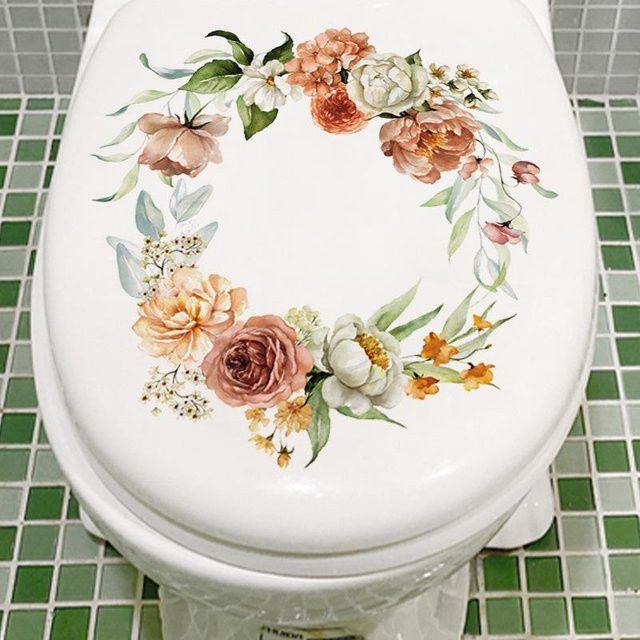 Houspace Wasserdichter Badezimmer-WC-Aufkleber mit Blumen-Design aus PVC, abnehmbarer Vinyl-Kunstaufkleber, Mehrfarbig, Breite: 20 cm, Höhe: 30 cm - Bild 1