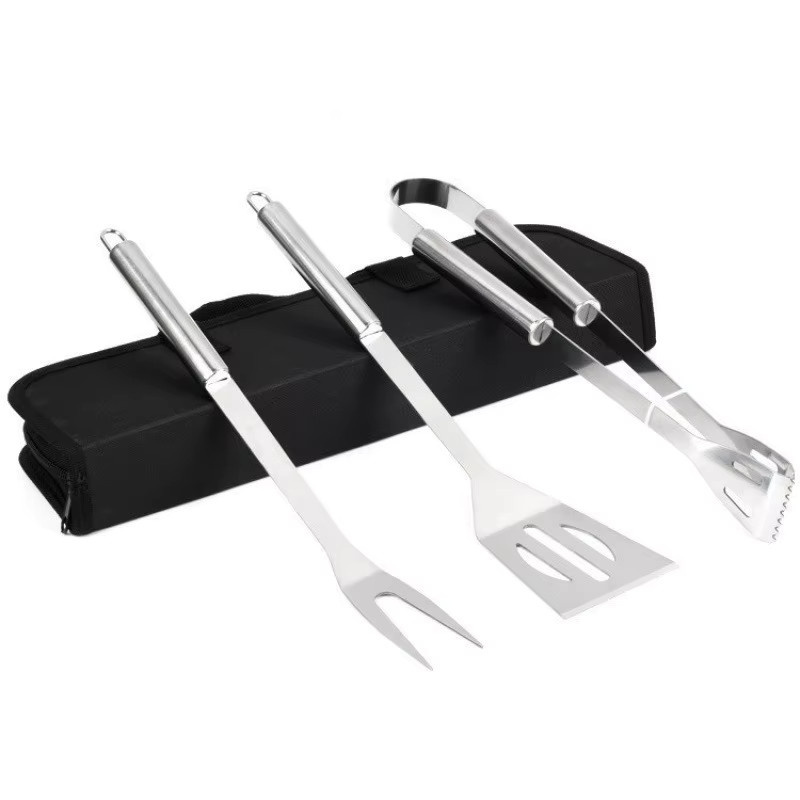 PLYS Grill Werkzeuge Set aus Edelstahl in Silber mit Spatel, Gabel und Messer für Camping und Outdoor - Bild 3
