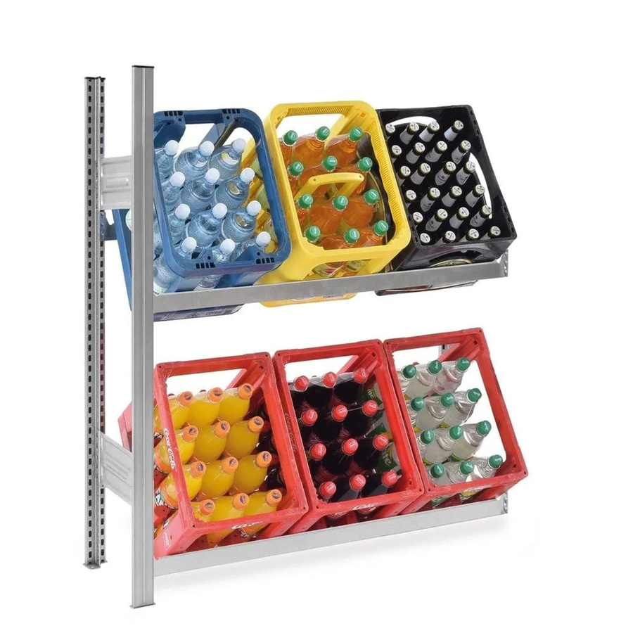 PROREGAL Getränkekistenregal Stecksystem T-Profil aus verzinktem Stahl, 2 Ebenen, H x B x T: 120 x 100 x 30 cm, Fachlast 100 kg, Farbe: Silber - Bild 2