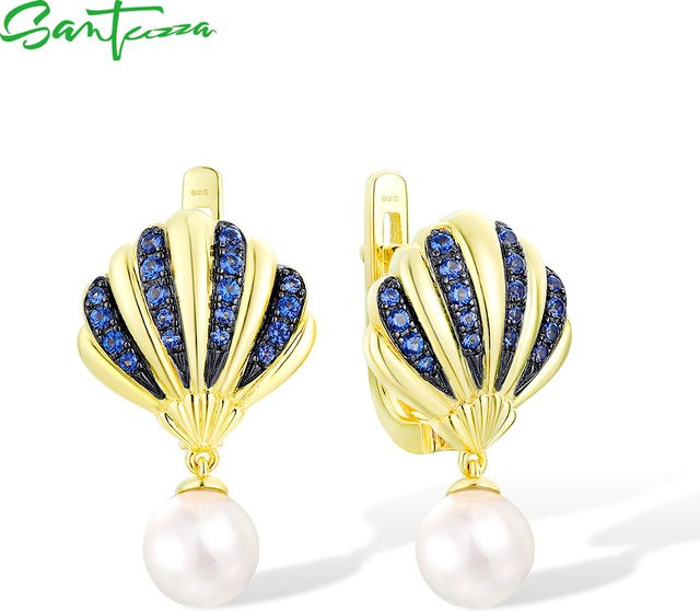 Santuzza Ohrringe, 925 Silber, Zirkonia, Perle, Damen, blau - Bild 1