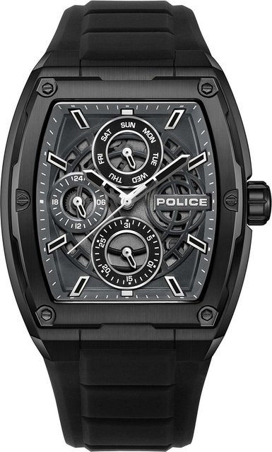 Police Herrenuhr Creed, Quarz, Edelstahl, 42 mm, Silikon, Grau, 5 ATM - Bild 1