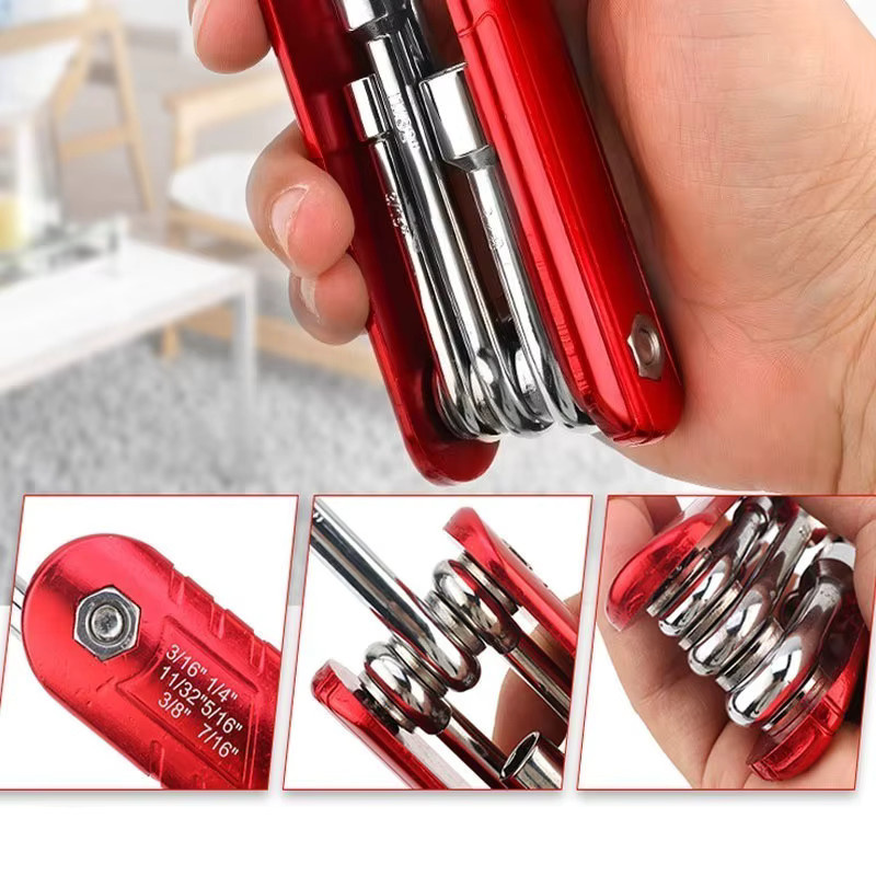 JUSTINLAU 6-in-1 Klappmutter-Schraubendreher-Set mit Stahlschaft und tragbarem Griff für metrische und imperiale Sechskantmuttern - Bild 2