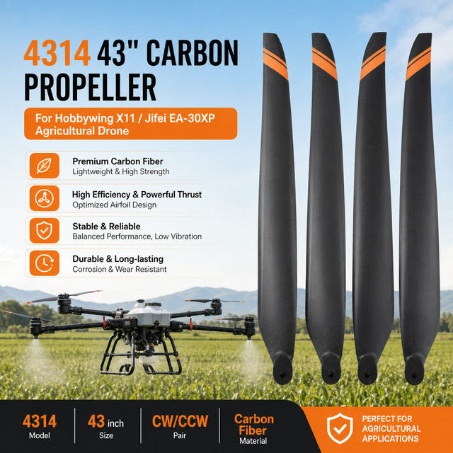 XAERO 4314 43 Zoll Carbon-Propeller für Hobbywing X11 Jifei EA-30XP, CW CCW Drohnenblätter, Schwarz - Bild 1