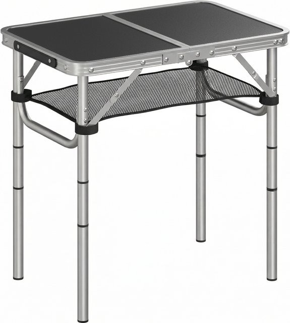 Outsunny Campingtisch Klapptisch mit Netzfach und 4 Höhenverstellungen aus Aluminium in Schwarz B: 60 cm, T: 40 cm - Bild 1