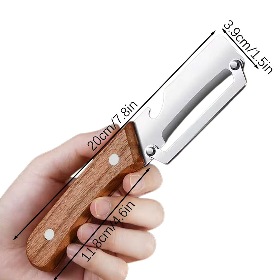 Multiyilego Schälmesser aus Edelstahl mit Holzgriff in Silber und Braun - Bild 3