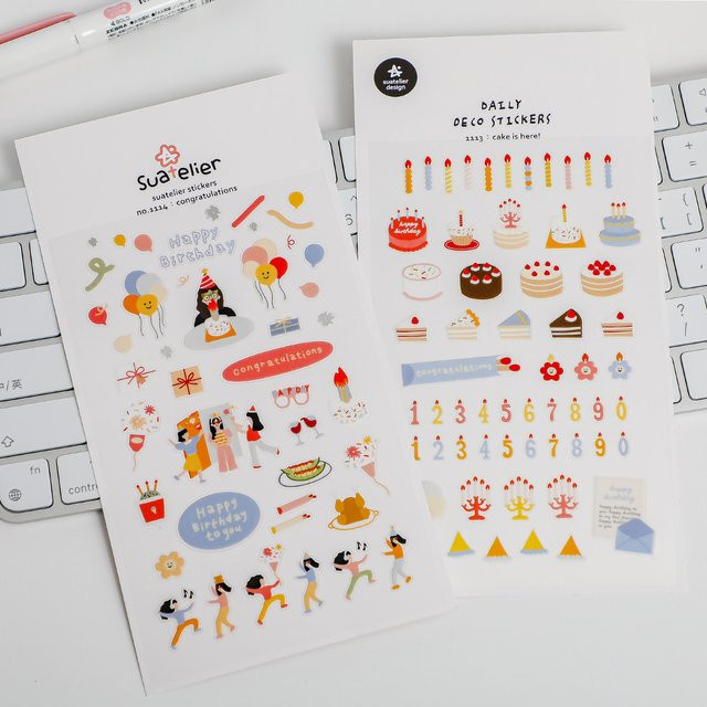 Suatelier Happy Birthday Kuchen Kerzen Aufkleber für Scrapbooking und DIY Tagebuch, Mehrfarbig, 50 Stück - Bild 1