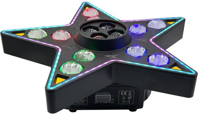 Sunart LED Pentagramm Moving Head Bühneneffektbeleuchtung in Schwarz mit RGBW Farben und DMX-Steuerung - Bild 1