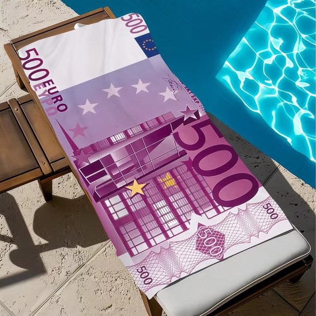 Strandtuch mit 500 Euro Banknotenmuster von JMG Household Supplies, schnelltrocknendes Mikrofaser-Handtuch in Multicolour, B/B: 70 x 140 cm - Bild 1