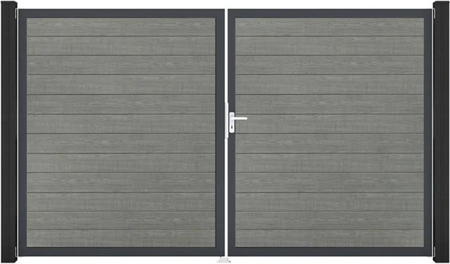 GroJa Tor Basicline Schmal 2-flügelig Grey Ash Cut Rahmen B: 306 cm, H: 180 cm DIN Rechts - Bild 1